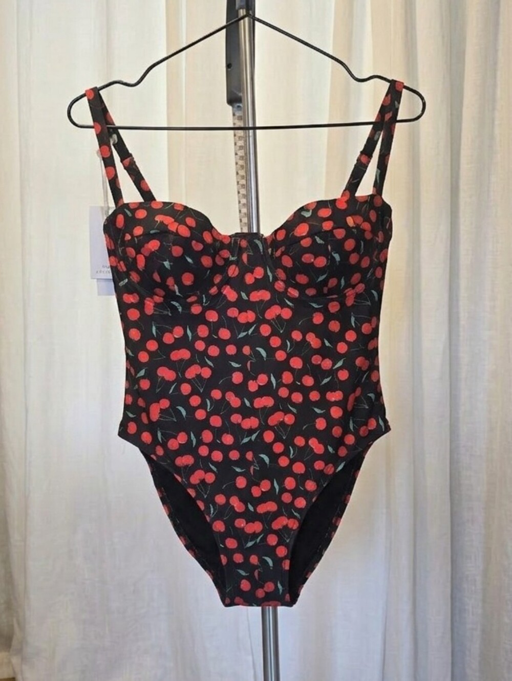 Good American Black One-Piece Swimsuit with Red Cherry Print